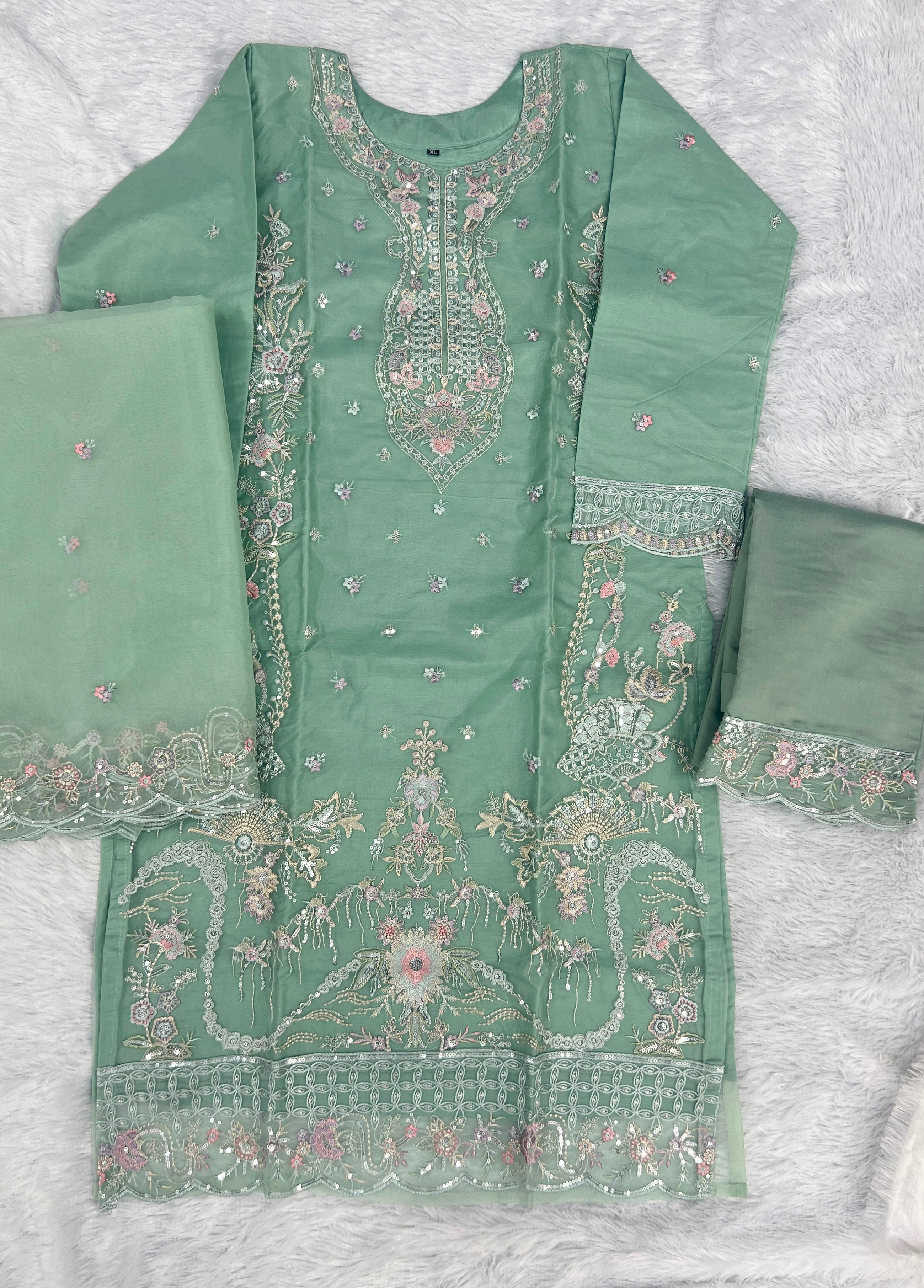 Tvisha Vol 2 Organza Silk Embroidered Kurti Pant Dupatta Set