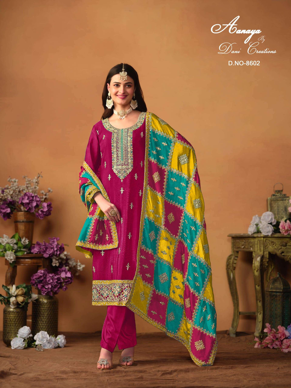 Twisha Aanaya Vol-186 Chinon Silk Embroidered Semi Stitched Dress Material Wholesale