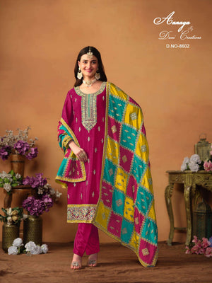 Twisha Aanaya Vol-186 Chinon Silk Embroidered Semi Stitched Dress Material Wholesale