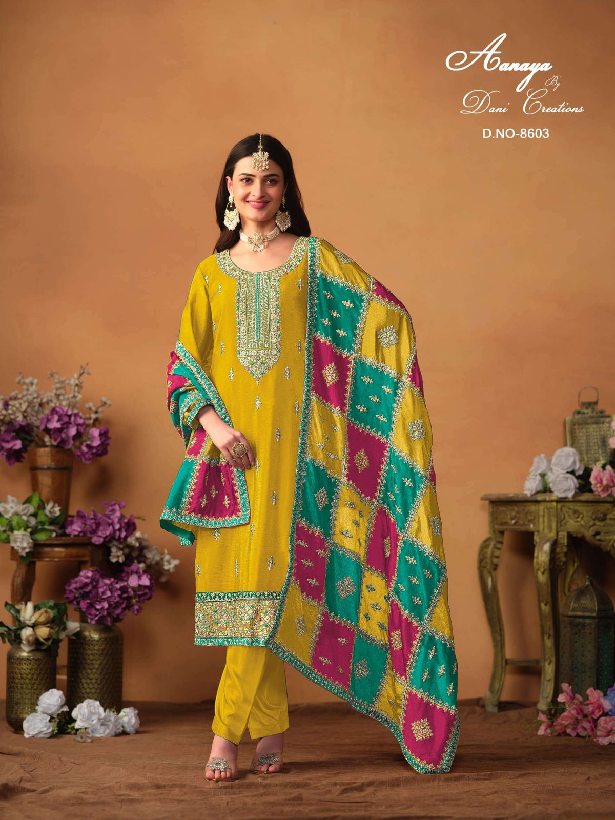 Twisha Aanaya Vol-186 Chinon Silk Embroidered Semi Stitched Dress Material Wholesale