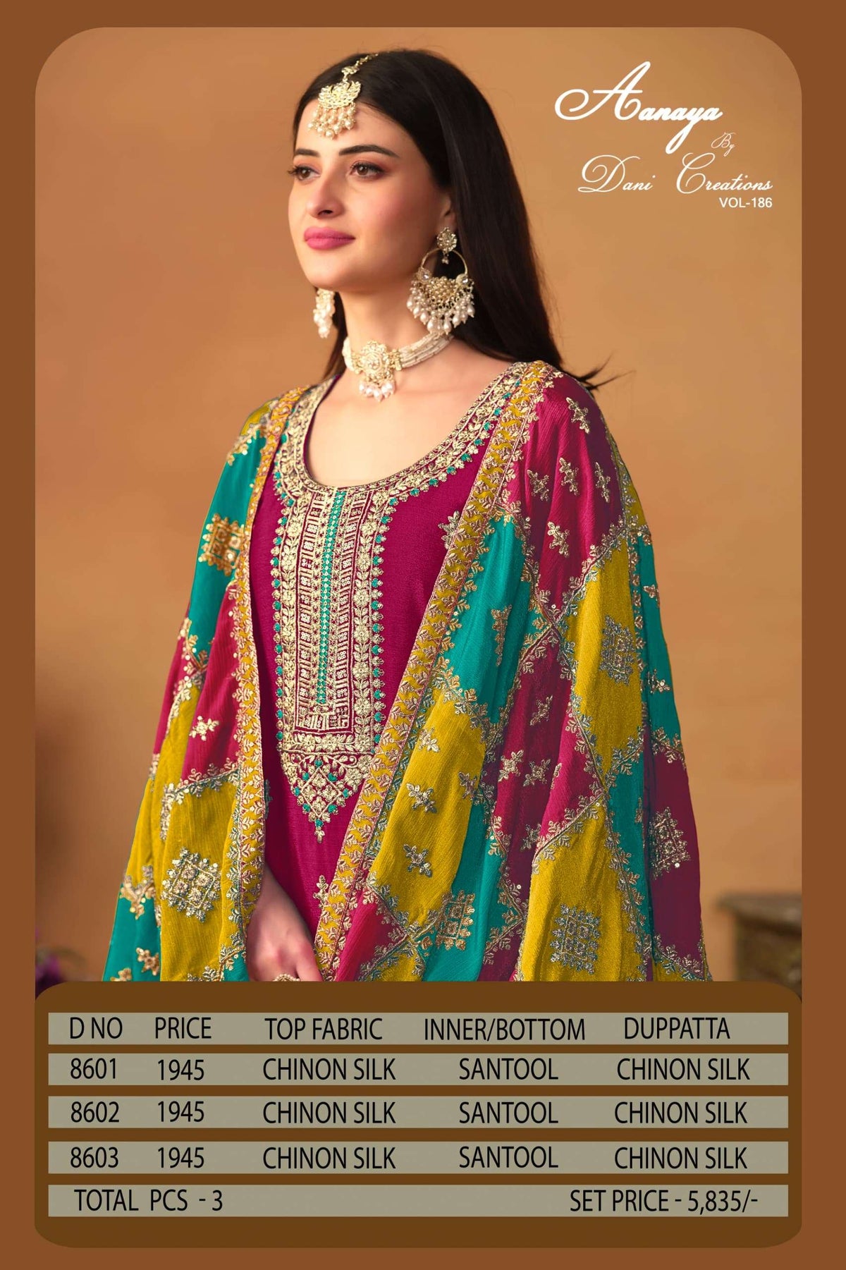 Twisha Aanaya Vol-186 Chinon Silk Embroidered Semi Stitched Dress Material Wholesale