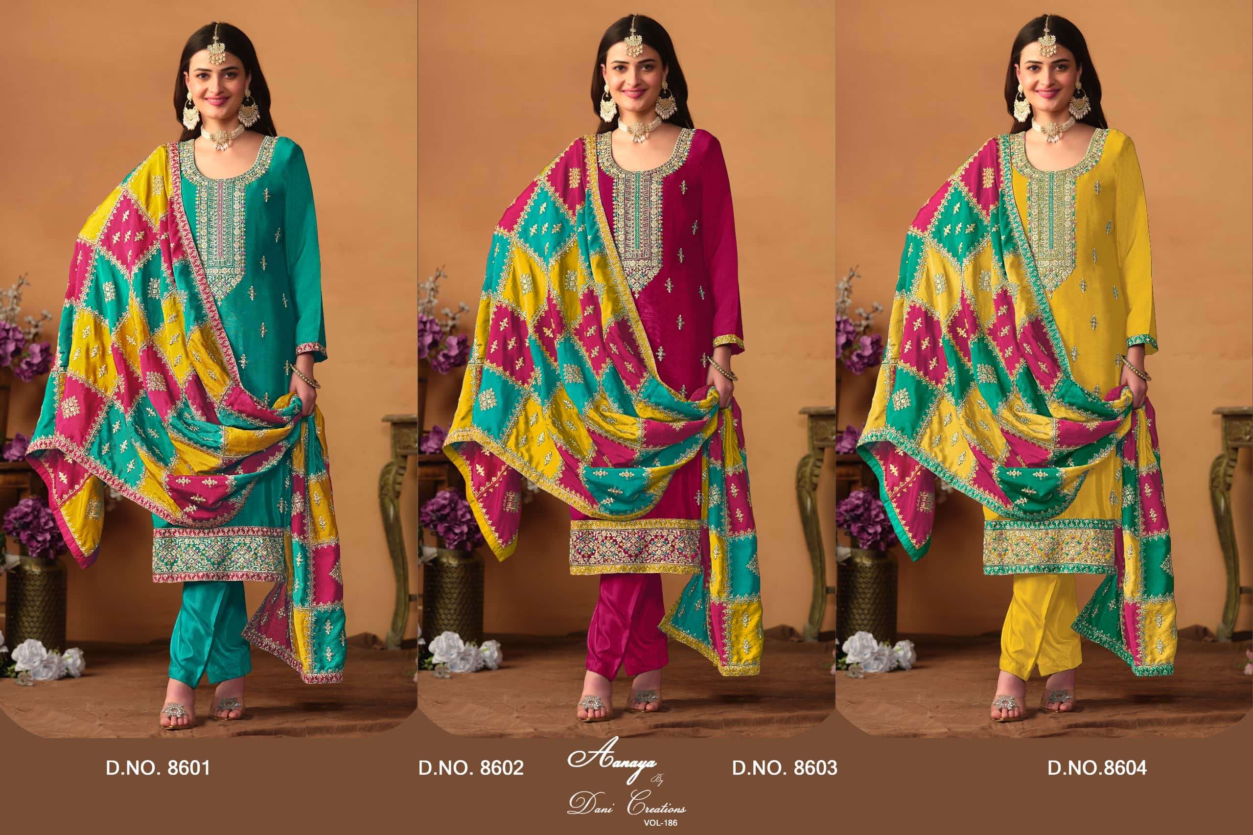 Twisha Aanaya Vol-186 Chinon Silk Embroidered Semi Stitched Dress Material Wholesale