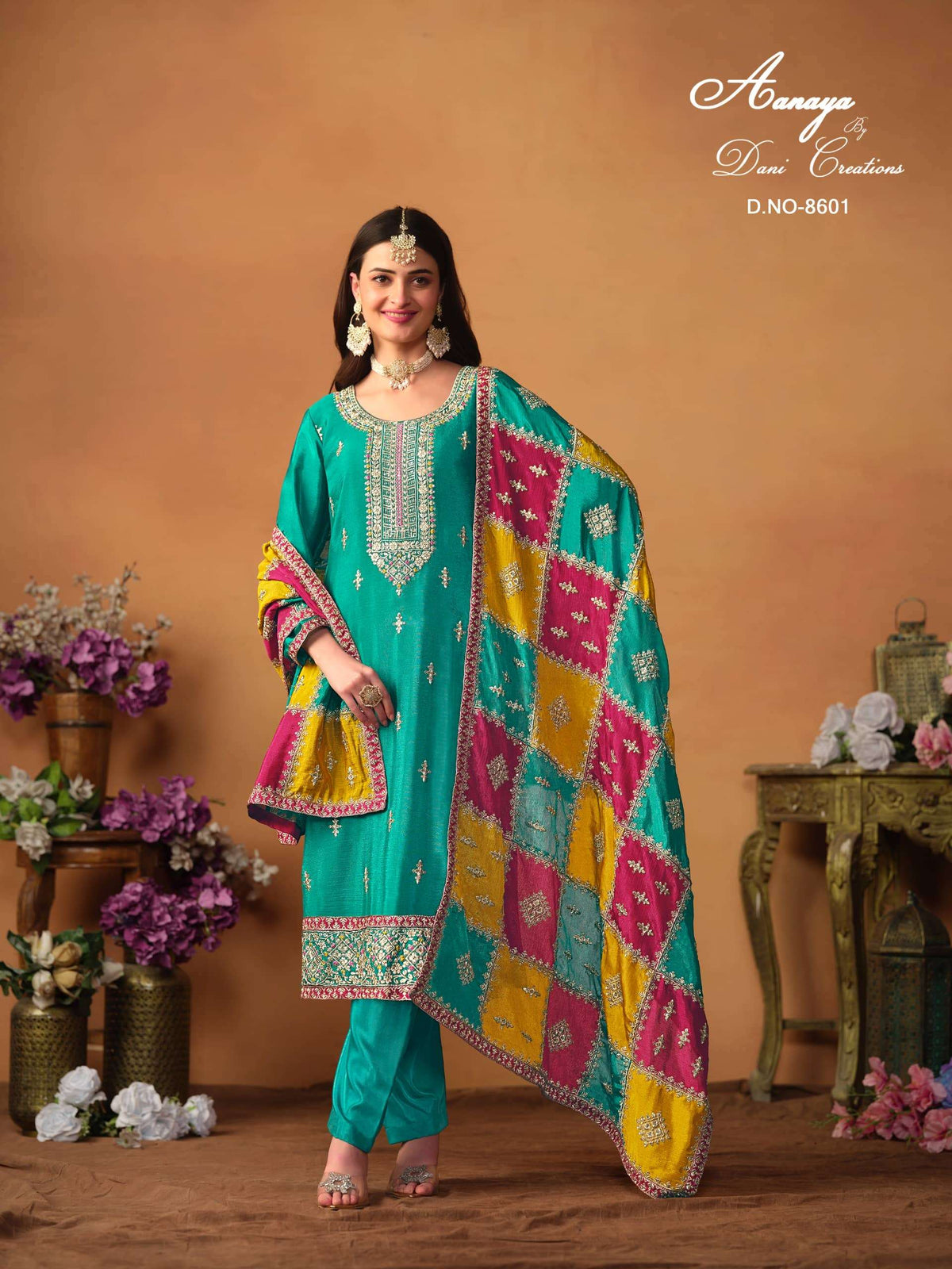 Twisha Aanaya Vol-186 Chinon Silk Embroidered Semi Stitched Dress Material Wholesale