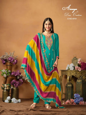 Twisha Aanaya Vol-187 Pure Chinon Silk Embroidered Pakistani Suit