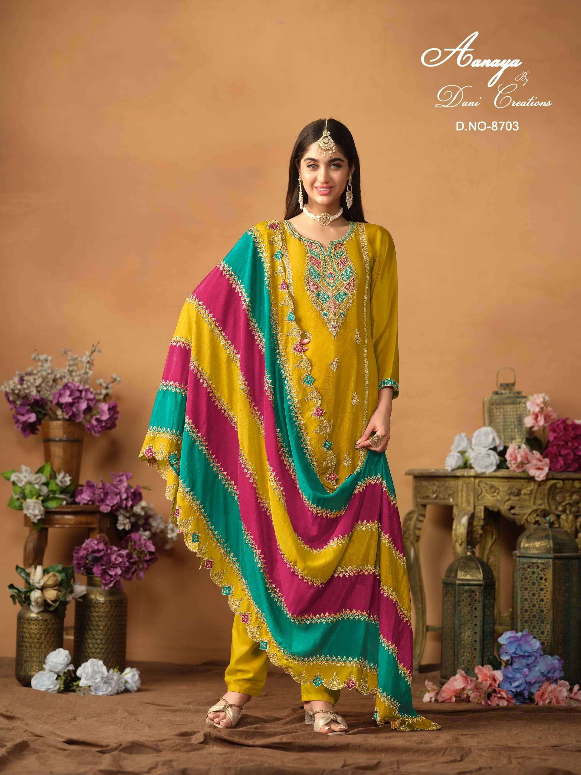 Twisha Aanaya Vol-187 Pure Chinon Silk Embroidered Pakistani Suit
