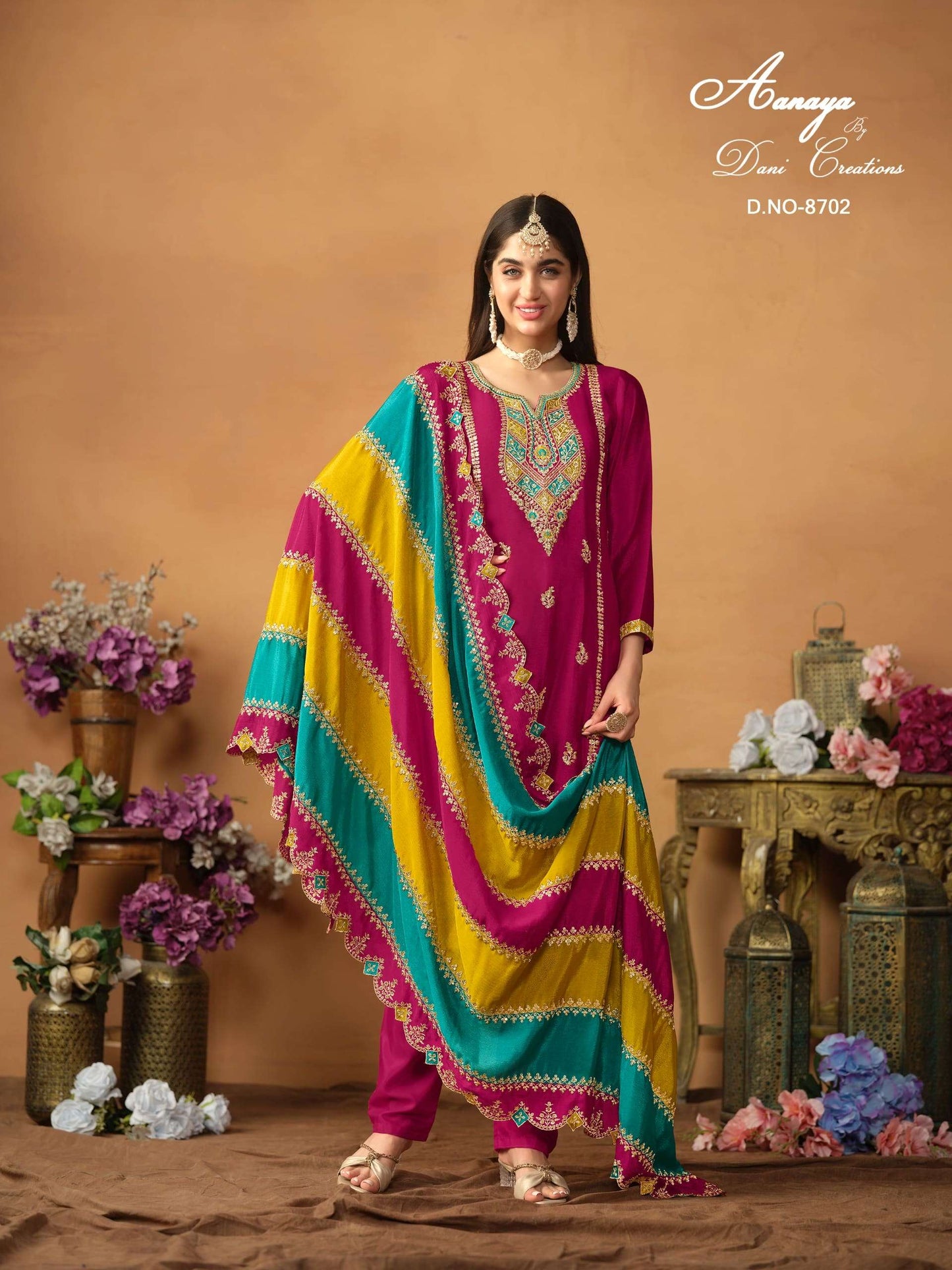 Twisha Aanaya Vol-187 Pure Chinon Silk Embroidered Pakistani Suit