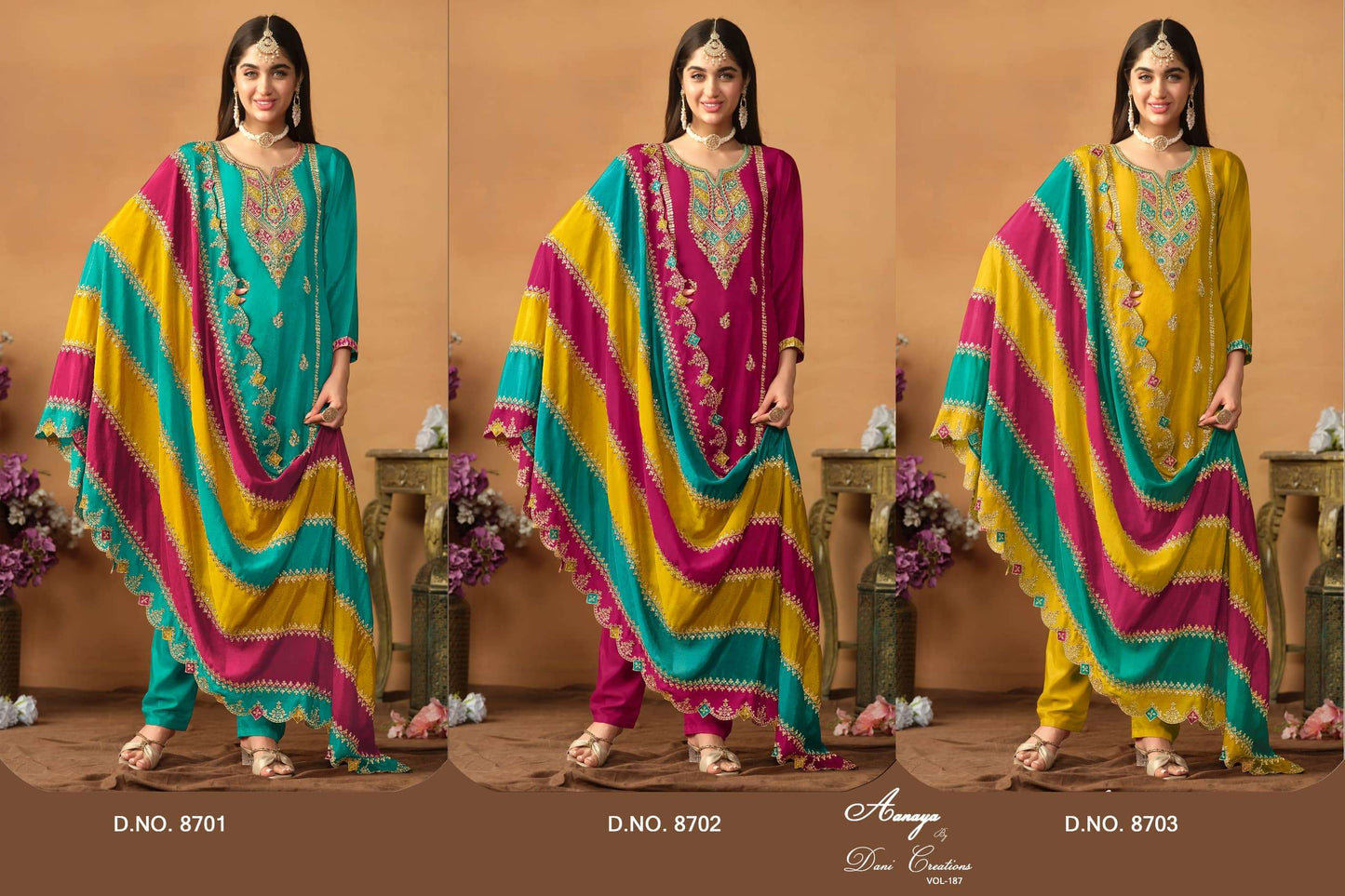 Twisha Aanaya Vol-187 Pure Chinon Silk Embroidered Pakistani Suit