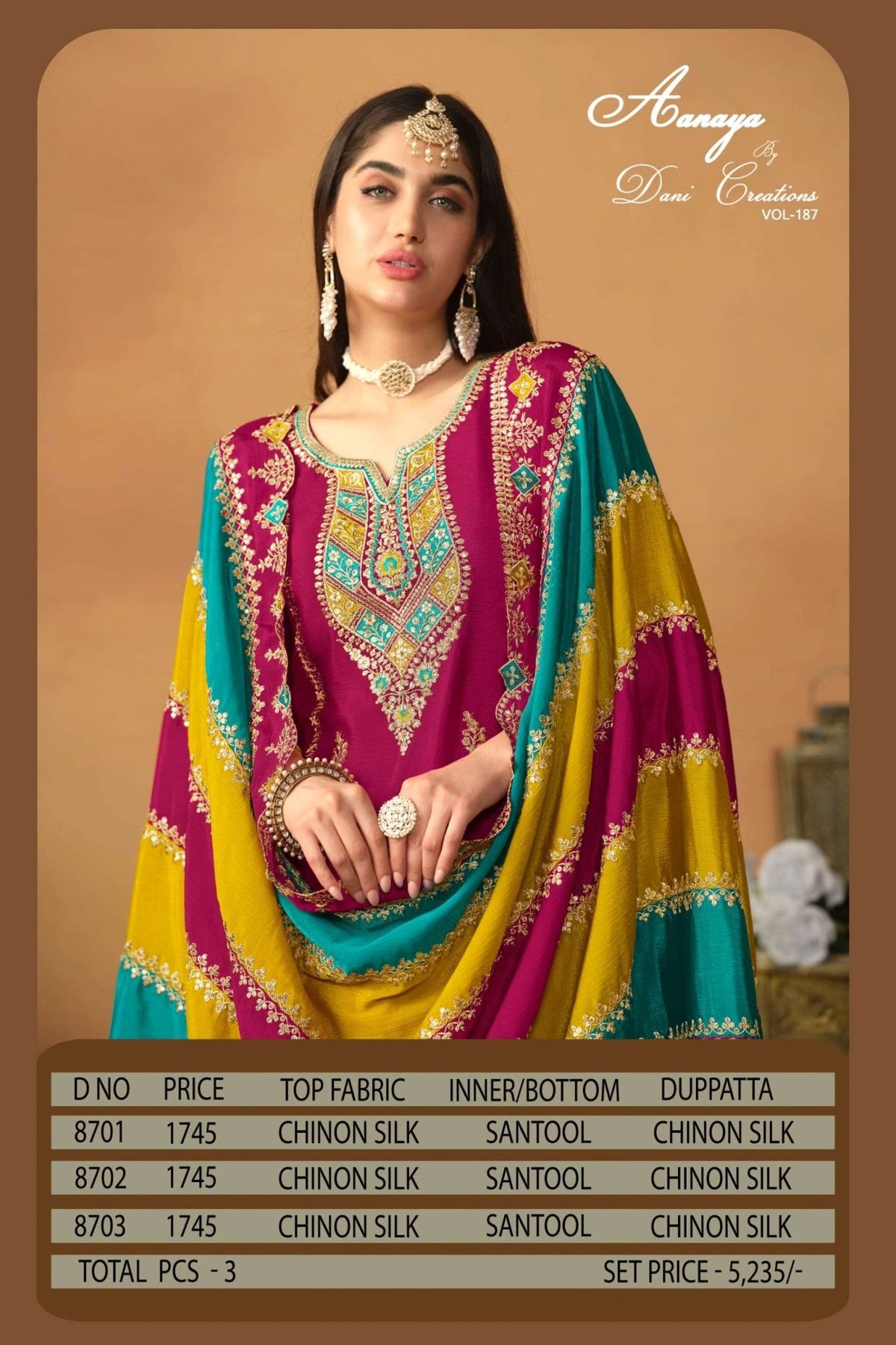 Twisha Aanaya Vol-187 Pure Chinon Silk Embroidered Pakistani Suit - Amrah Wholesale
