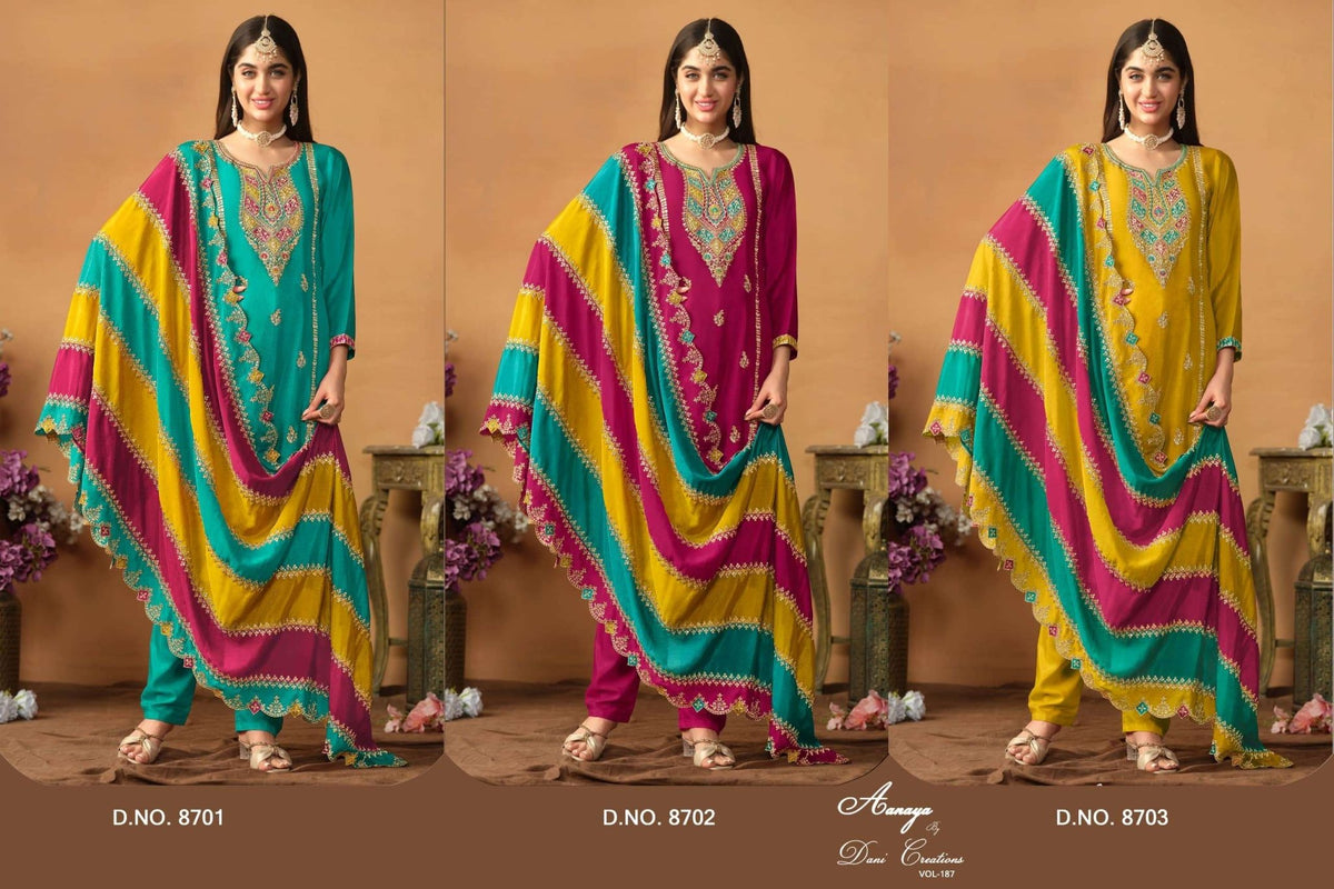 Twisha Aanaya Vol-187 Pure Chinon Silk Embroidered Pakistani Suit - Amrah Wholesale