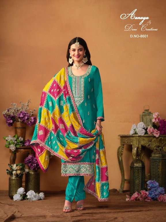 Twisha Aanaya Vol-198 Pure Chinon Silk Embroidery Dress Material