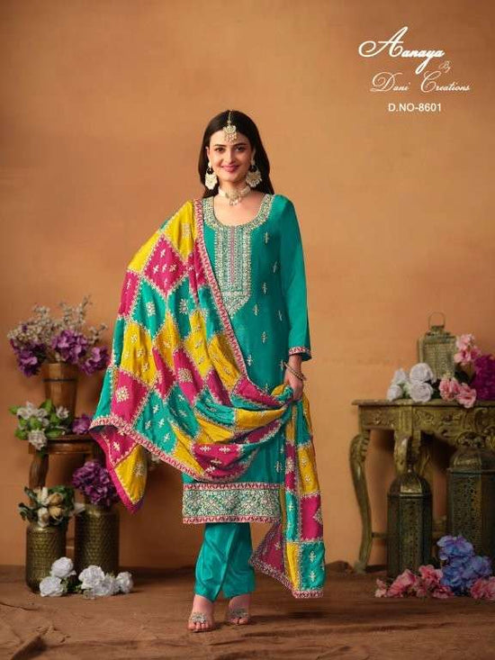 Twisha Aanaya Vol-198 Pure Chinon Silk Embroidery Dress Material