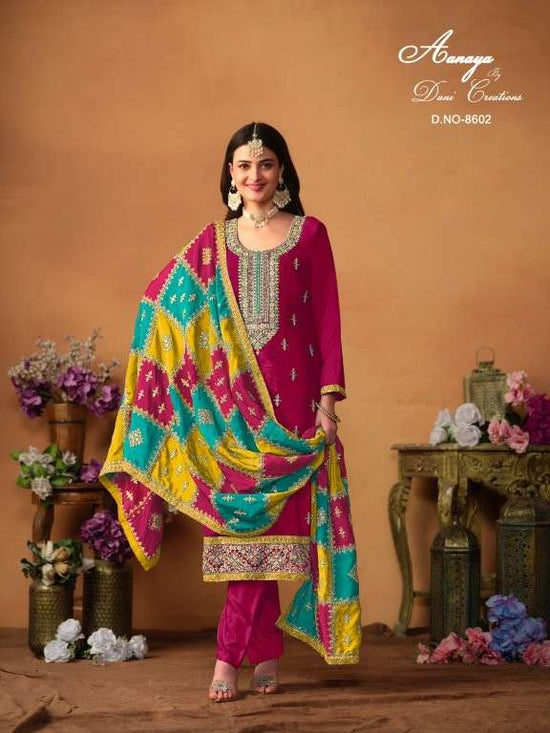Twisha Aanaya Vol-198 Pure Chinon Silk Embroidery Dress Material