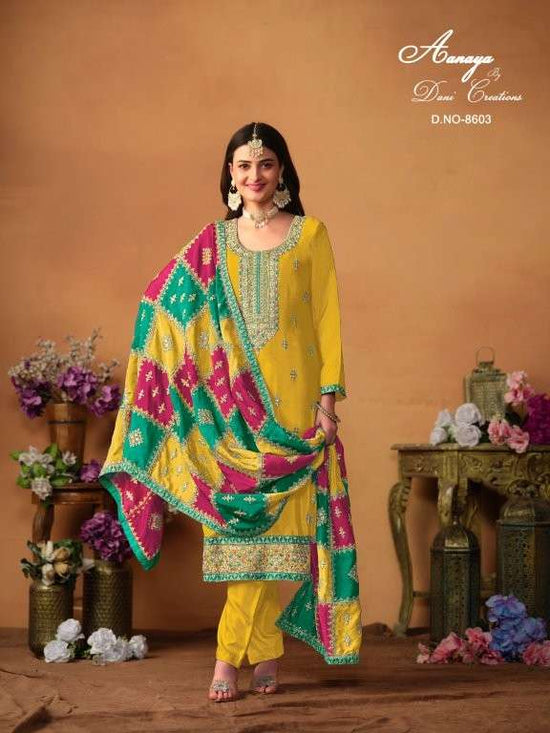 Twisha Aanaya Vol-198 Pure Chinon Silk Embroidery Dress Material