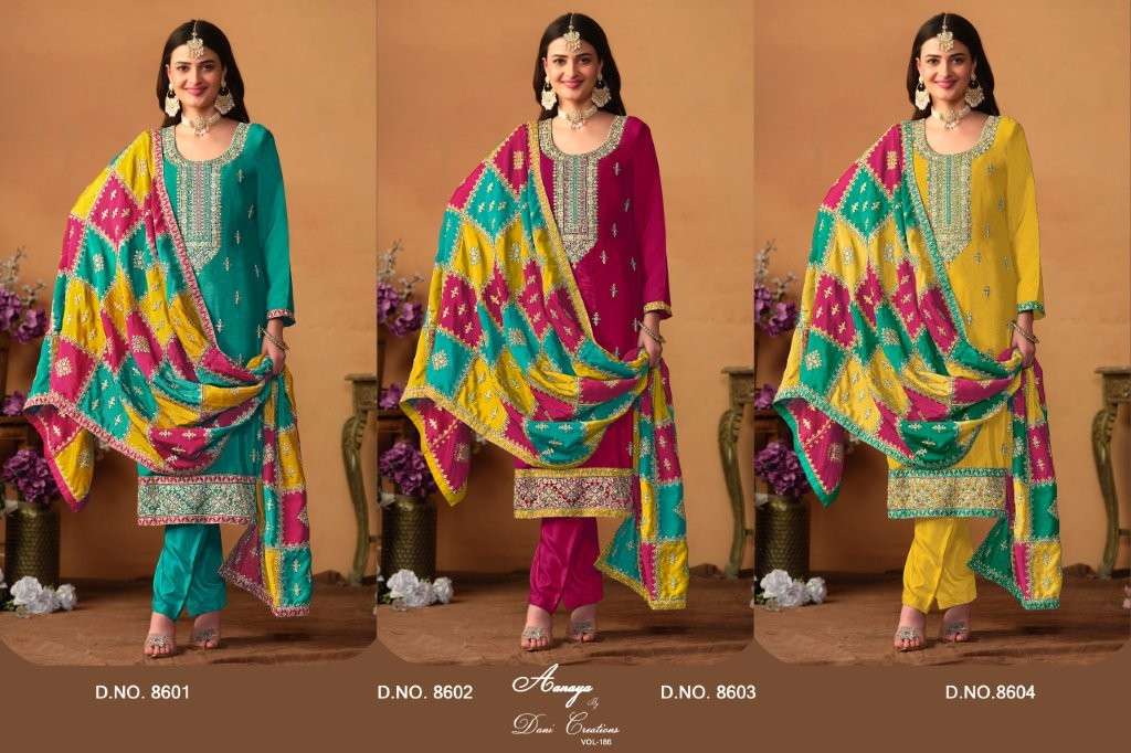 Twisha Aanaya Vol-198 Pure Chinon Silk Embroidery Dress Material