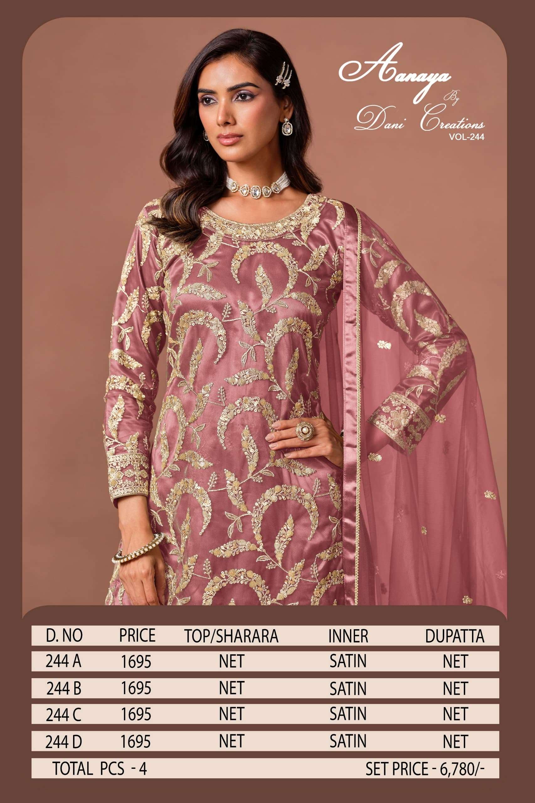 Twisha Aanaya Vol-244 Net Embroidery Pakistani Sharara Suit