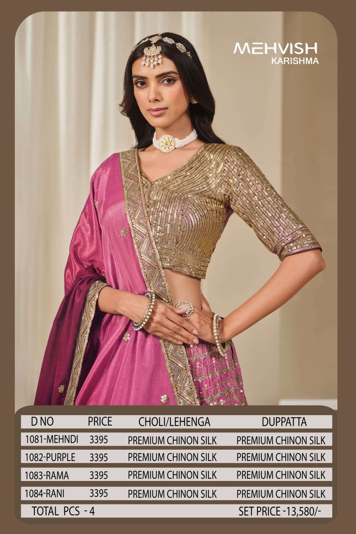 Twisha Mehvish Vol-18 1081 To 1084 Series Pure Chinon Silk Embroidery Lehengas - Amrah Wholesale