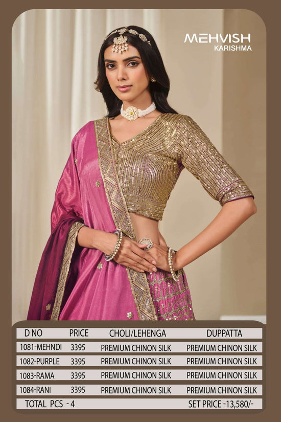 Twisha Mehvish Vol-18 1081 To 1084 Series Pure Chinon Silk Embroidery Lehengas - Amrah Wholesale