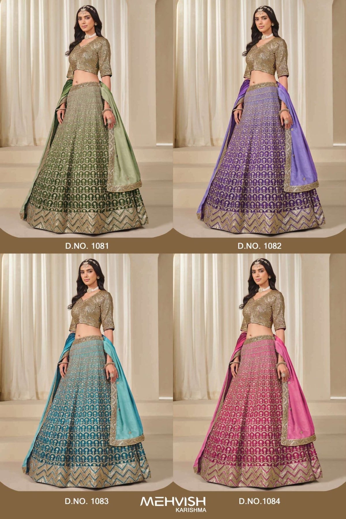 Twisha Mehvish Vol-18 1081 To 1084 Series Pure Chinon Silk Embroidery Lehengas - Amrah Wholesale