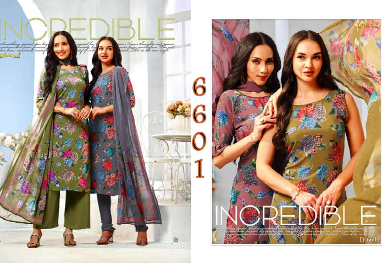 Vaishali Fashion 6600 Series Printed Pure Crape Dress Material