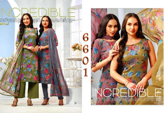 Vaishali Fashion 6600 Series Printed Pure Crape Dress Material