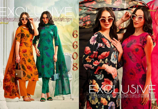 Vaishali Fashion 6600 Series Printed Pure Crape Dress Material