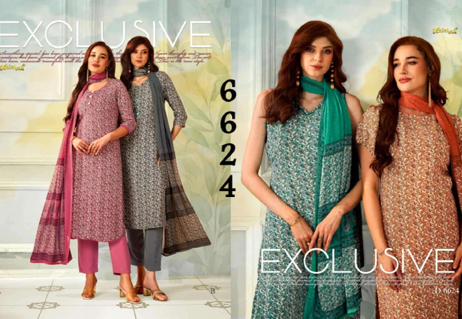 Vaishali Fashion 6600 Series Printed Pure Crape Dress Material