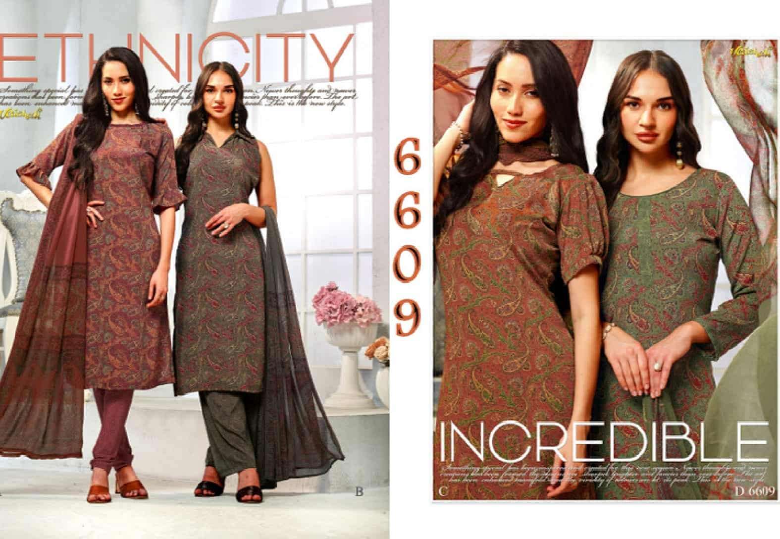 Vaishali Fashion 6600 Series Printed Pure Crape Dress Material