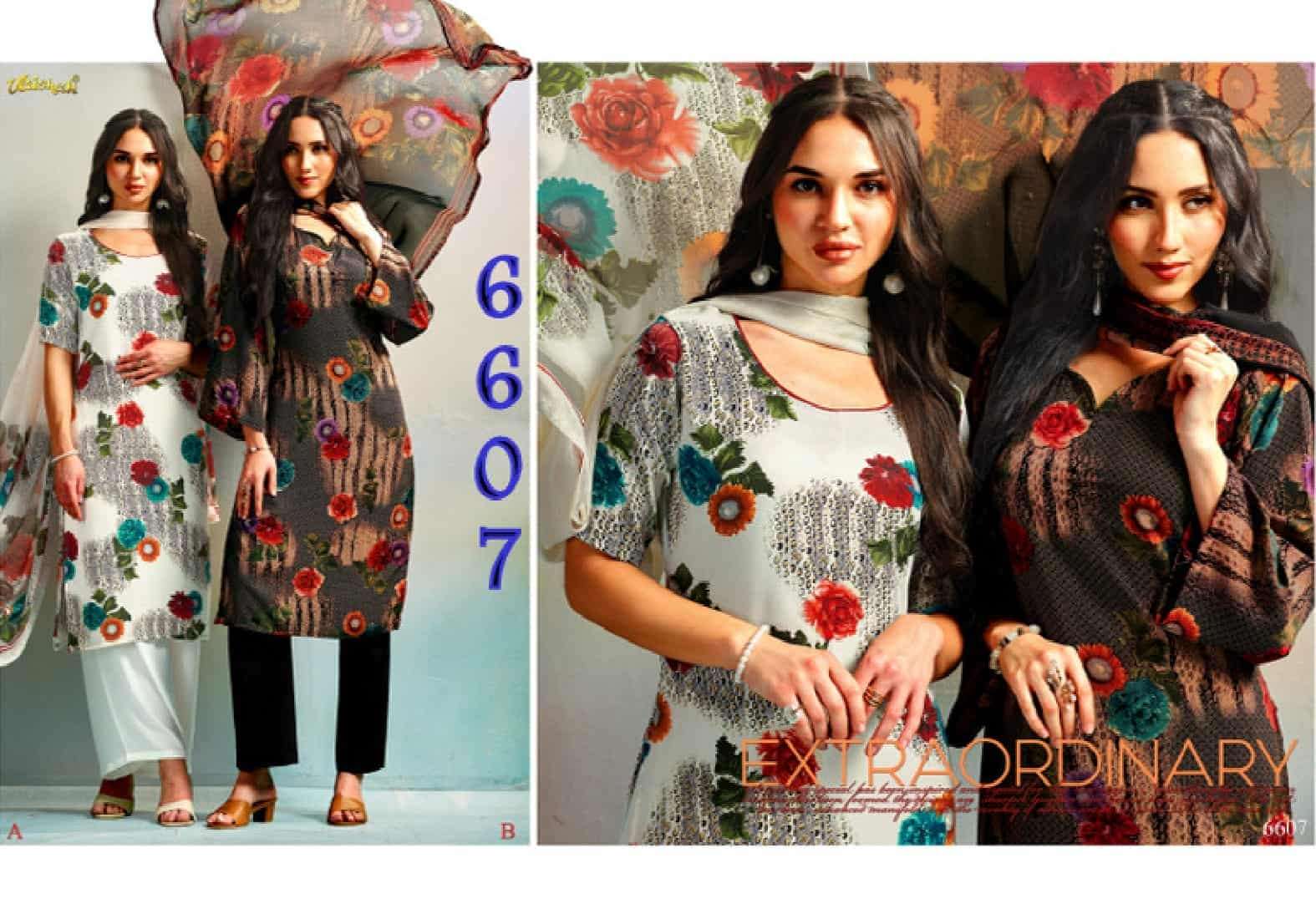 Vaishali Fashion 6600 Series Printed Pure Crape Dress Material