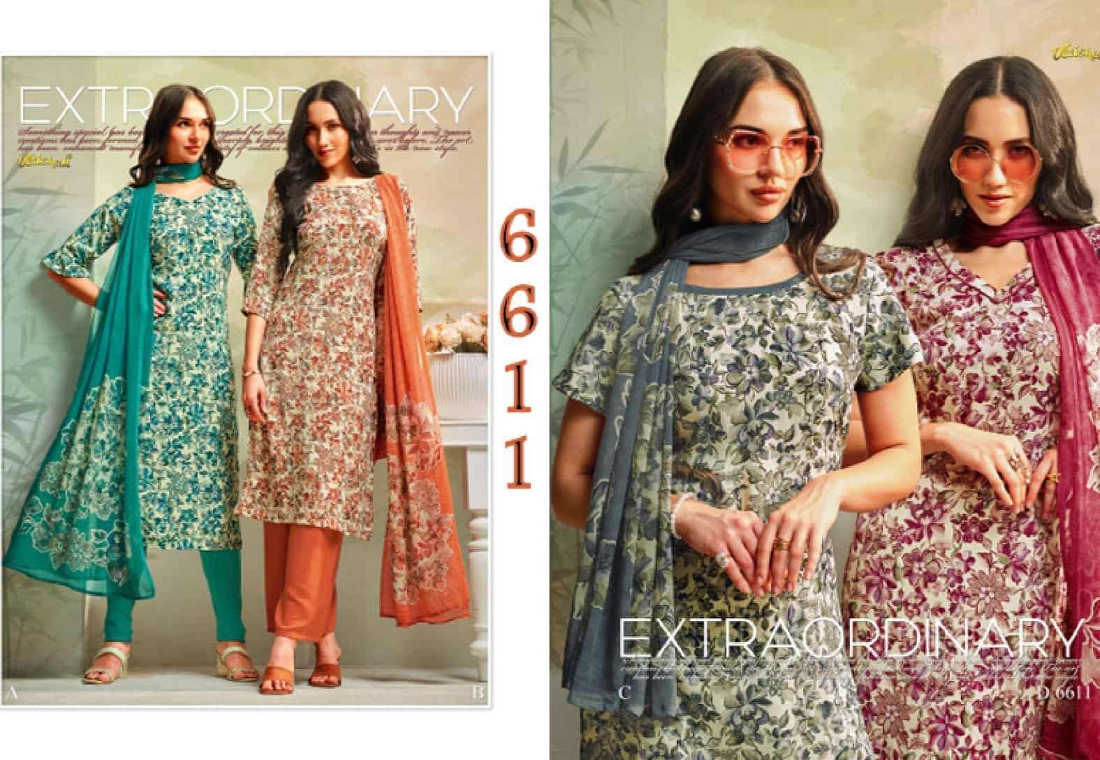 Vaishali Fashion 6600 Series Printed Pure Crape Dress Material