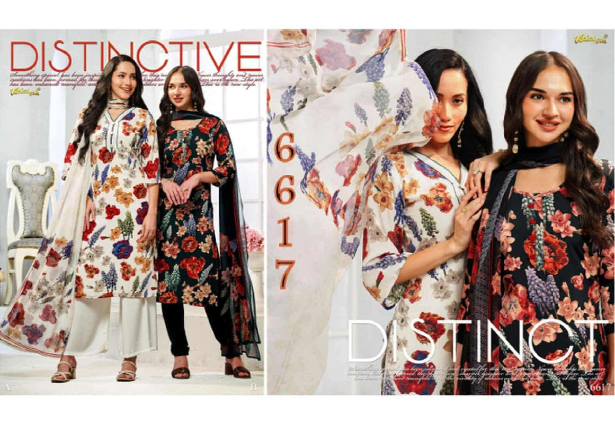 Vaishali Fashion 6600 Series Printed Pure Crape Dress Material - Amrah Wholesale