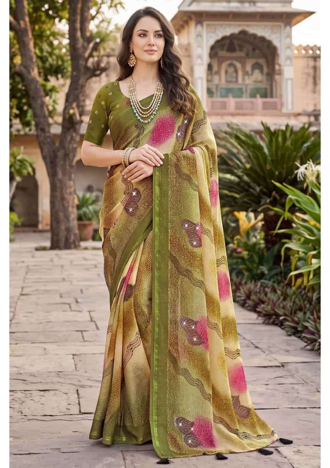 Vallabhi Aayushi Vol 4 Moss Abstract Print Saree