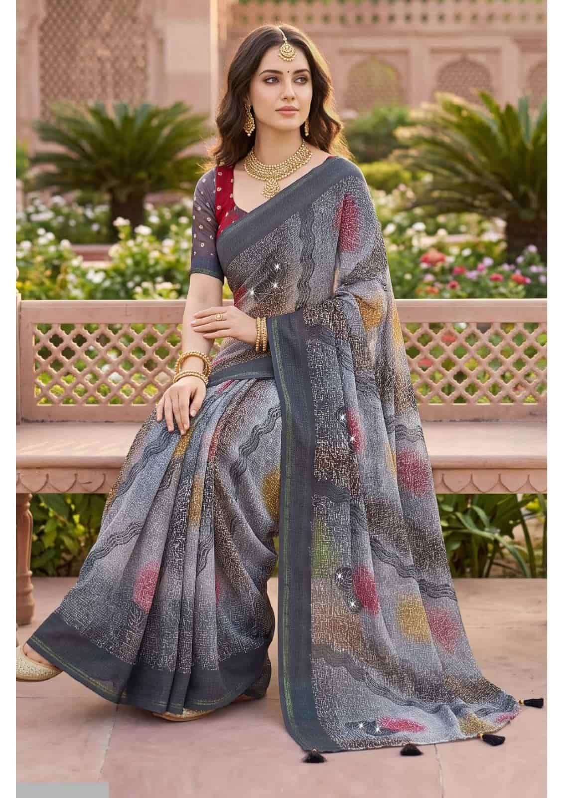 Vallabhi Aayushi Vol 4 Moss Abstract Print Saree