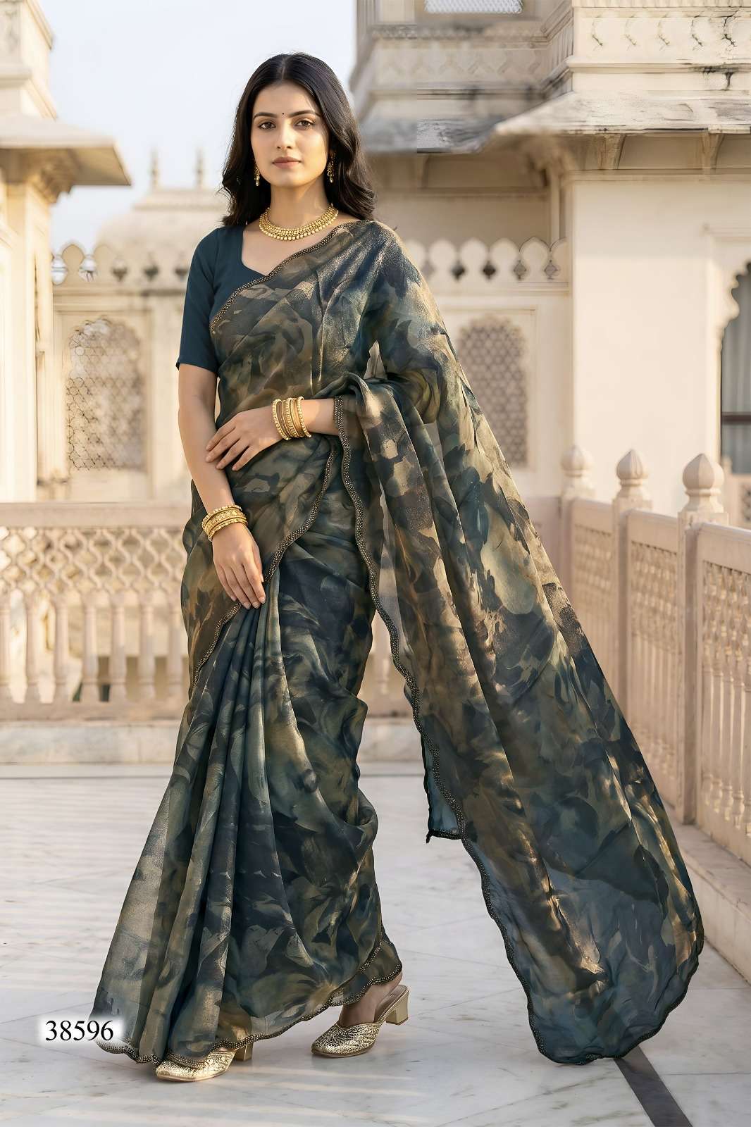 Vallabhi Berry Vol 16 NC Satin Abstract Print Swarovski Saree - Amrah Wholesale