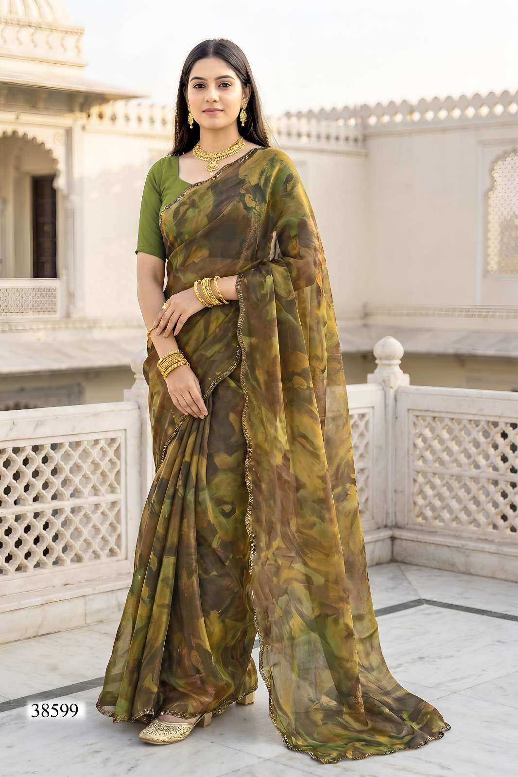 Vallabhi Berry Vol 16 NC Satin Abstract Print Swarovski Saree - Amrah Wholesale