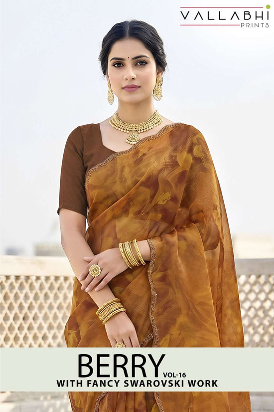 Vallabhi Berry Vol 16 NC Satin Abstract Print Swarovski Saree - Amrah Wholesale