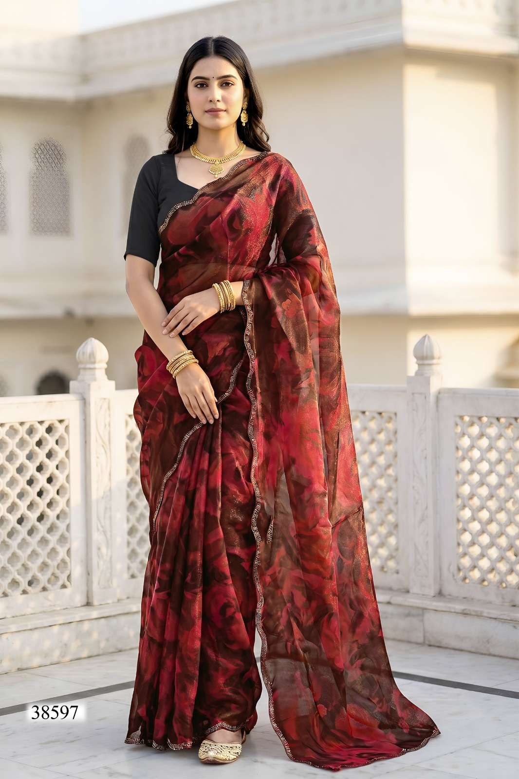 Vallabhi Berry Vol 16 NC Satin Abstract Print Swarovski Saree - Amrah Wholesale