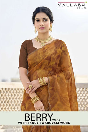 Vallabhi Berry Vol 16 NC Satin Abstract Print Swarovski Saree