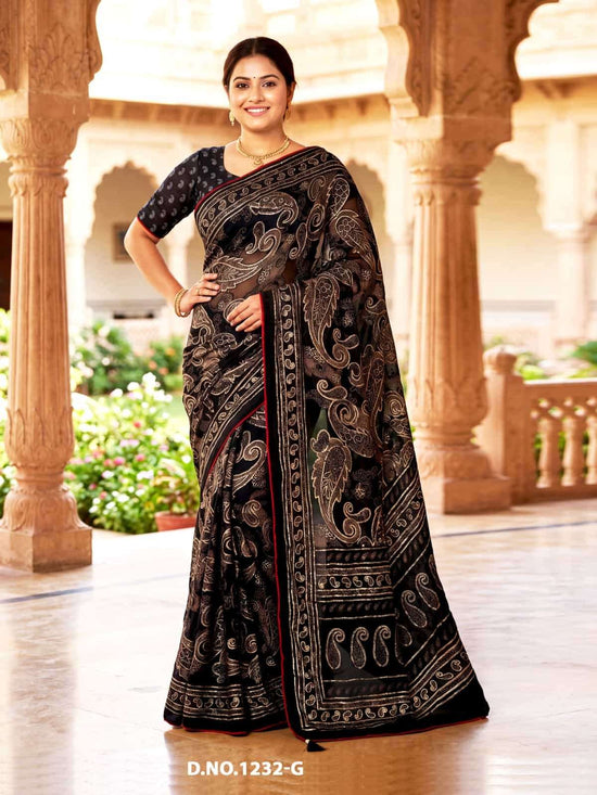 Vallabhi Black Royale Brasso Abstract Print Saree - Amrah Wholesale