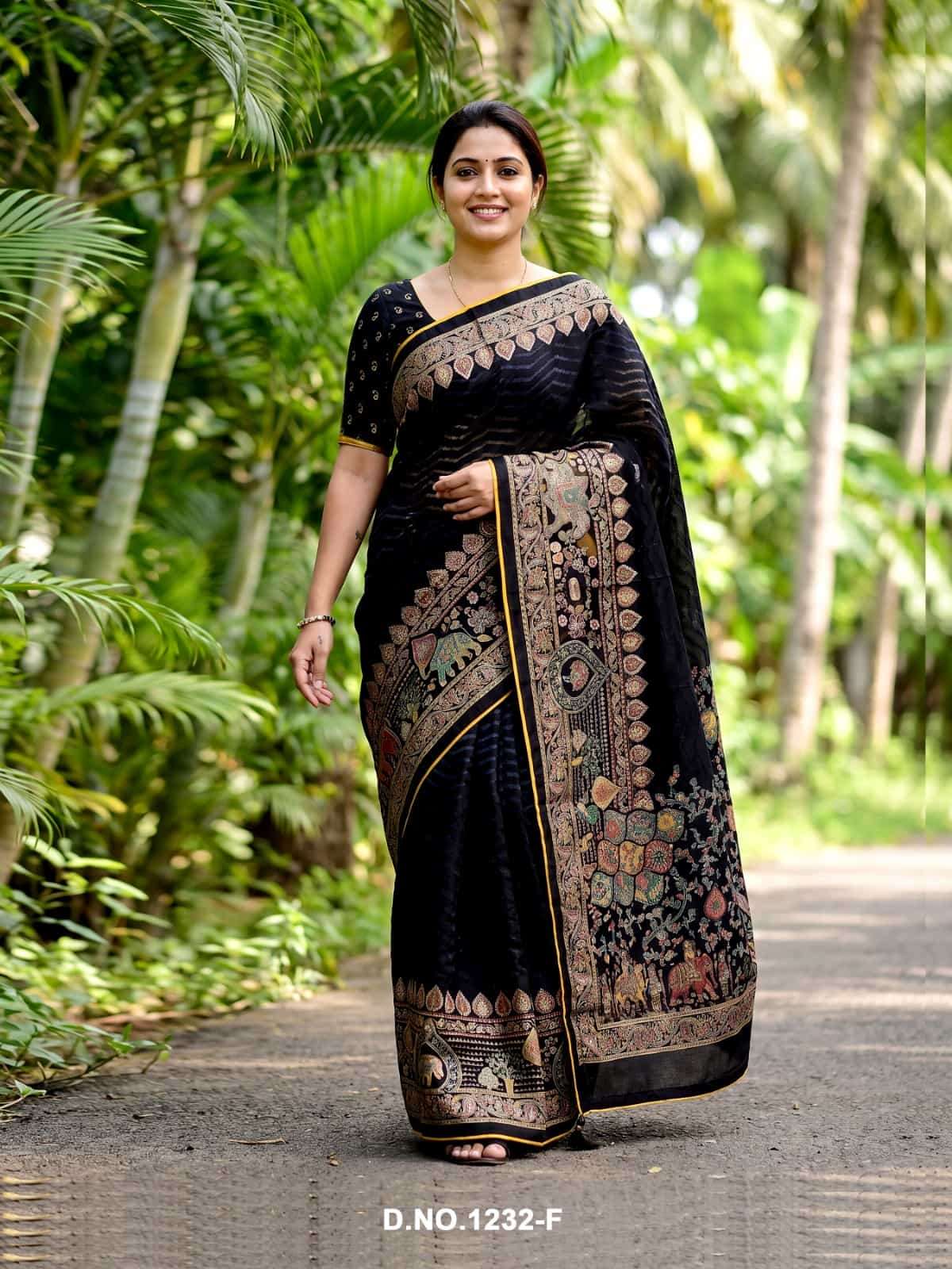 Vallabhi Black Royale Brasso Abstract Print Saree - Amrah Wholesale