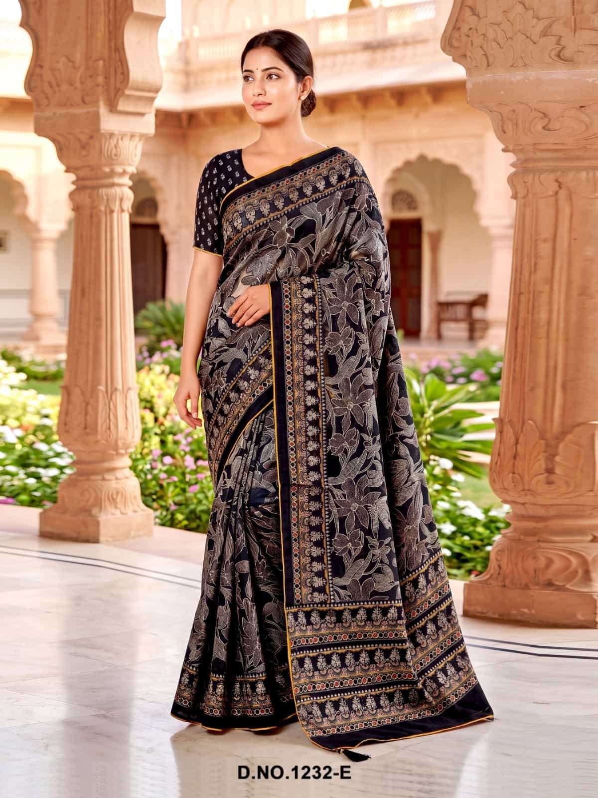 Vallabhi Black Royale Brasso Abstract Print Saree - Amrah Wholesale