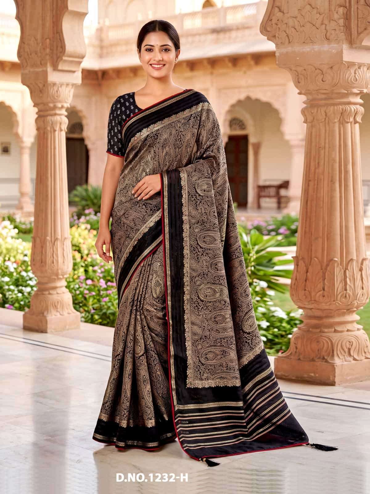 Vallabhi Black Royale Brasso Abstract Print Saree - Amrah Wholesale