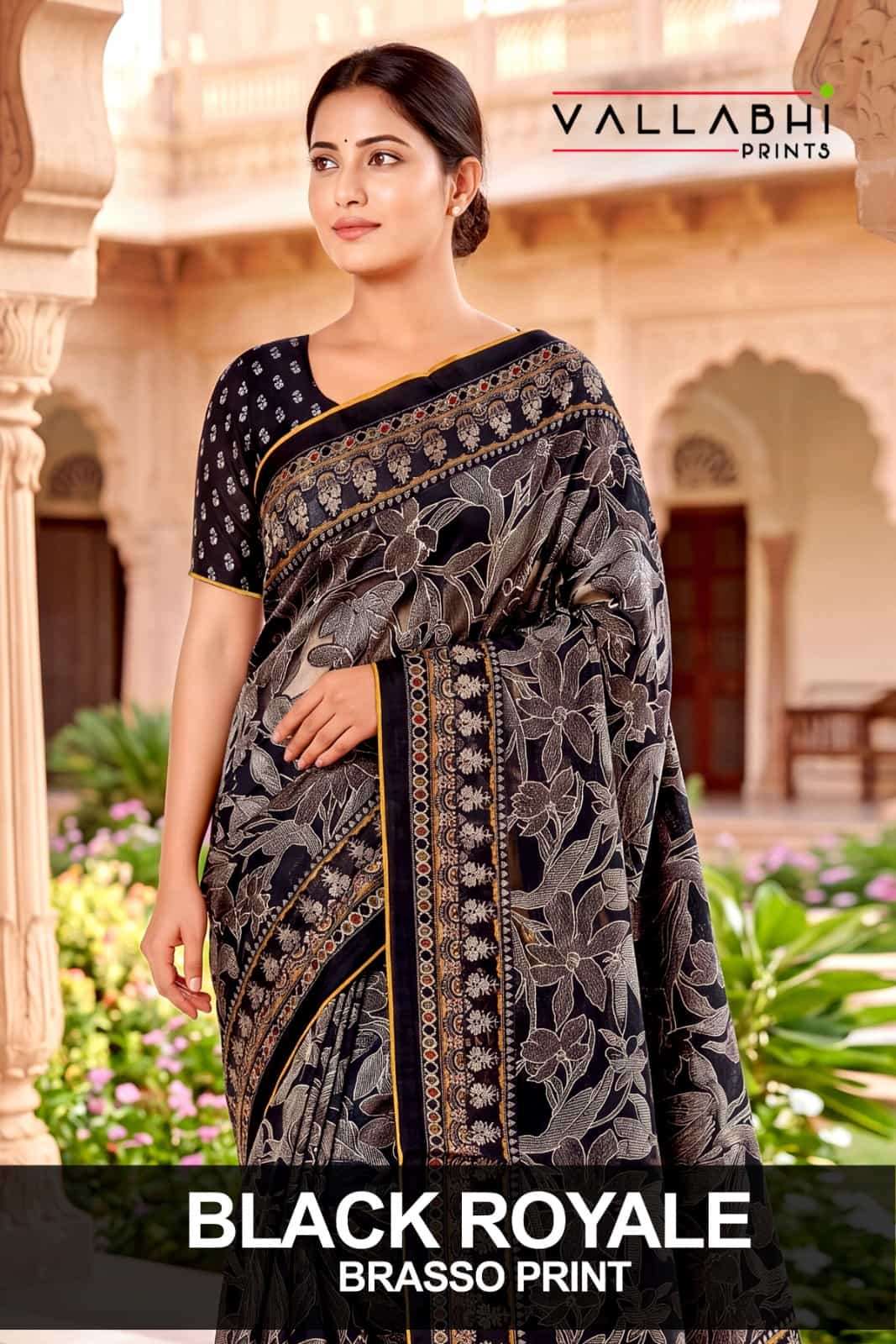 Vallabhi Black Royale Brasso Abstract Print Saree - Amrah Wholesale