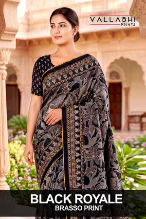 Vallabhi Black Royale Brasso Abstract Print Saree - Amrah Wholesale