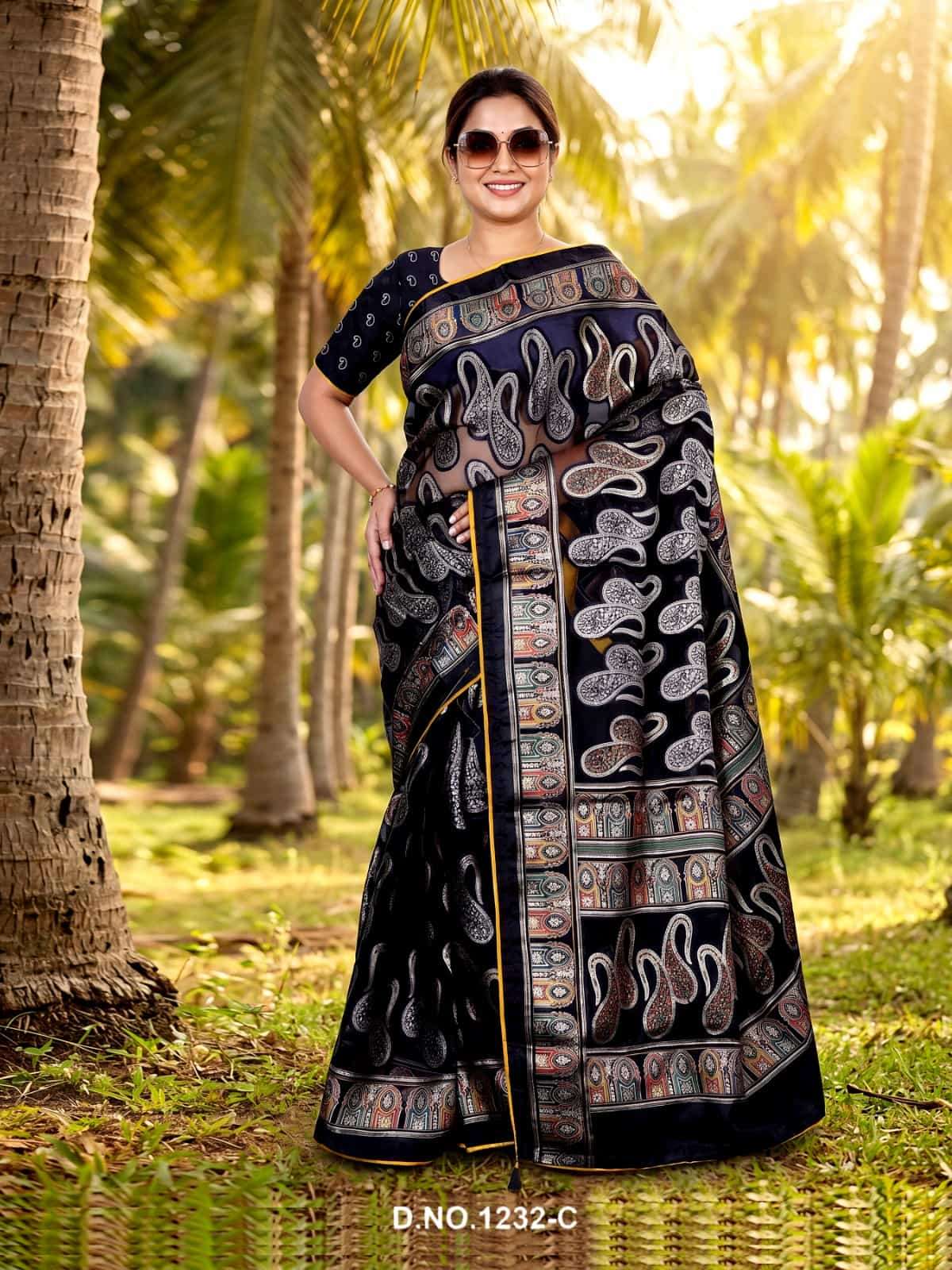 Vallabhi Black Royale Brasso Abstract Print Saree - Amrah Wholesale