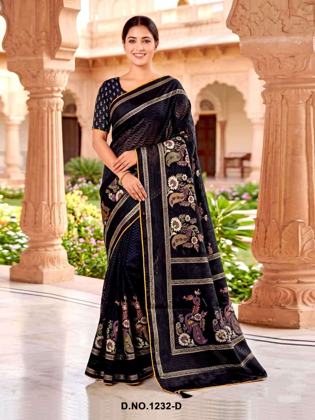 Vallabhi Black Royale Brasso Abstract Print Saree - Amrah Wholesale