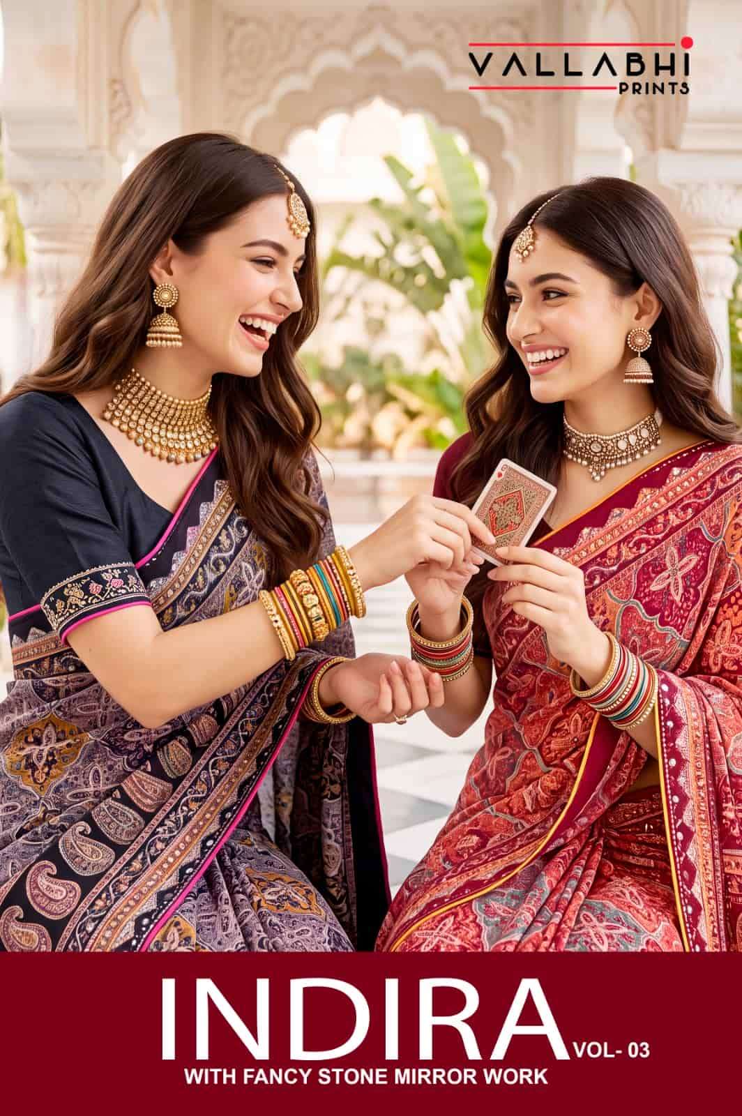 Vallabhi Indira Vol 3 Weightless Ethnic Mirror Work Saree