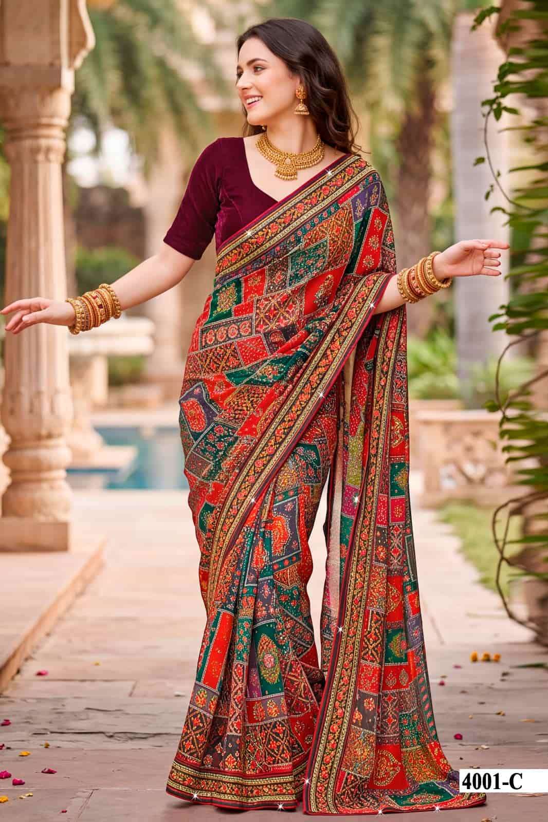 Vallabhi Indira Vol 4 Weightless Ethnic Mirror Work Saree