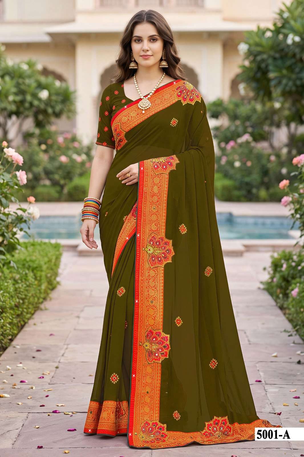 Vallabhi Indira Vol 5 Weightless Ethnic Mirror Work Saree
