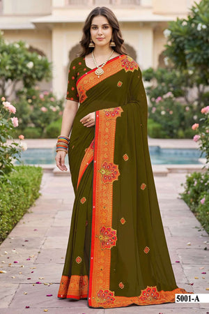 Vallabhi Indira Vol 5 Weightless Ethnic Mirror Work Saree