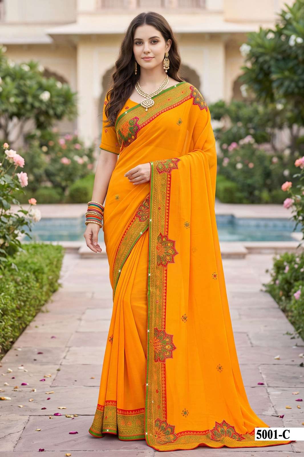 Vallabhi Indira Vol 5 Weightless Ethnic Mirror Work Saree